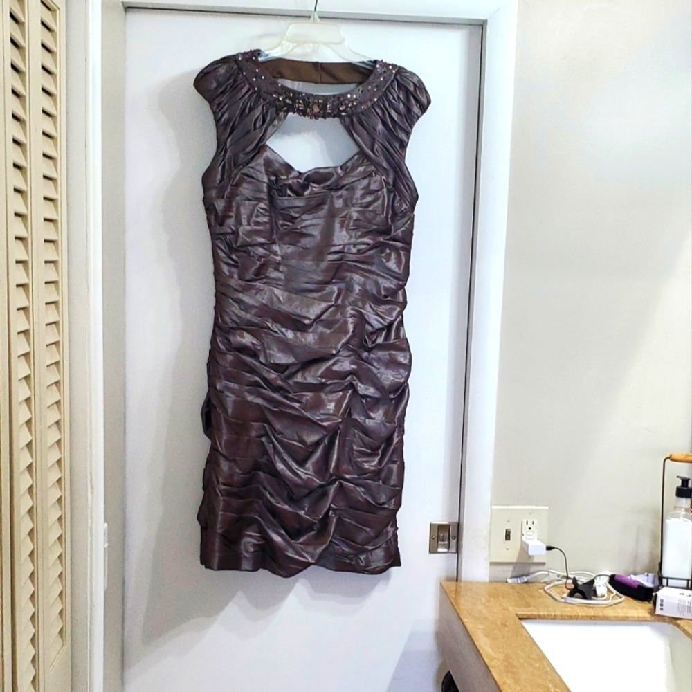 Chocolate 🍫 Silver Sheen Ruched & Sequins Formal Dress 👗